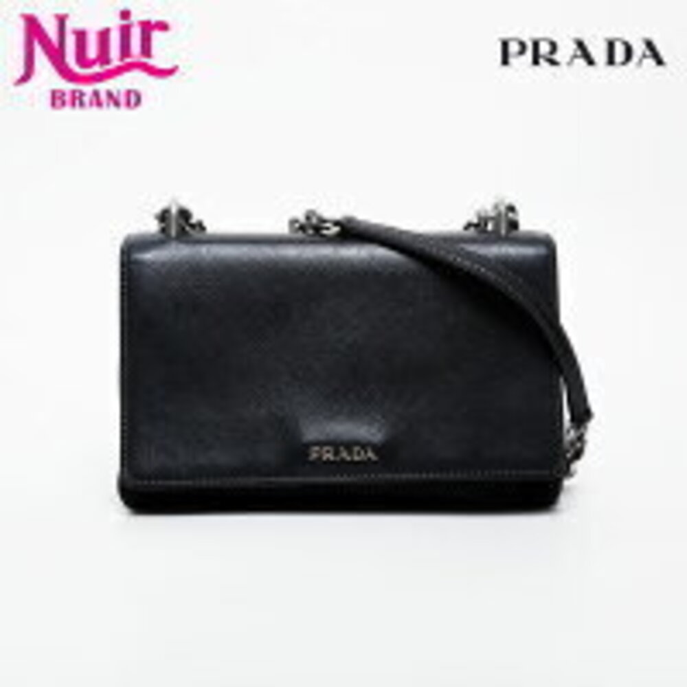Prada Saffiano Leather Chain Shoulder Bag Black